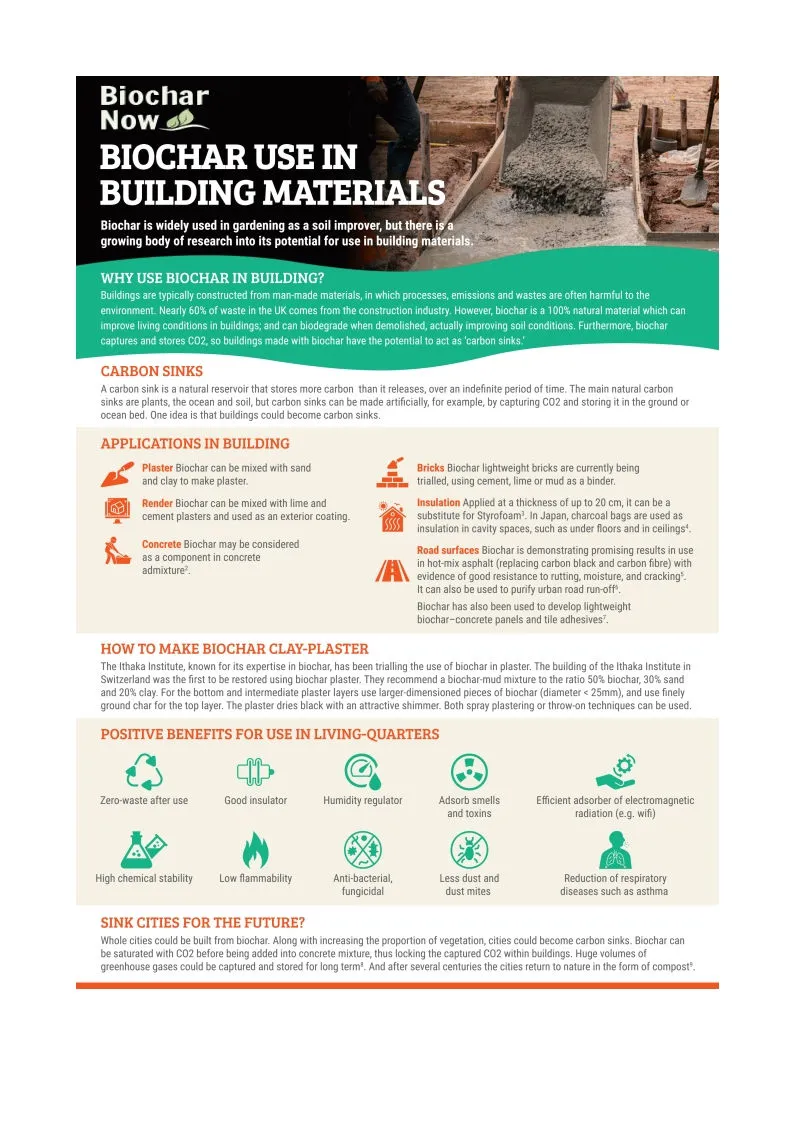 Biochar Now information sheet on biochar use in building materials